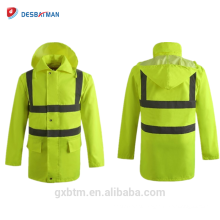 Chaqueta impermeable al aire libre de la lluvia de la alta visibilidad de la seguridad de los hombres Chaleco impermeable al aire libre de la alta visibilidad de la fuerza de la vis del poliéster